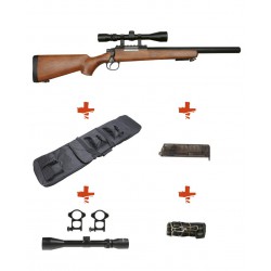 WELL - Pack Sniper MB02H Type bois avec lunette 3-9X40 + sangle + BB Loader + Housse