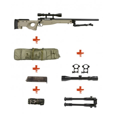 WELL - Pack Sniper MB01C WARRIOR I Tan avec lunette 3-9X40 + Bipied +  Sangle + BB loader + housse - Heritage Airsoft