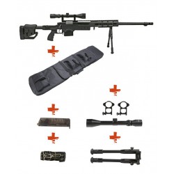 WELL - Pack Sniper MB4411D Noir avec Bipied + lunette 3-9X40 + Sangle + BB loader + Housse