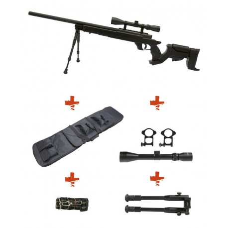 WELL - Pack Sniper MB04D Noir avec lunette 3-9X40 + bipied + sangle + housse WELL - Pack Sniper MB04D Noir avec lunette 3-9X40 + bipied + sangle + housse