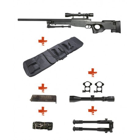WELL - Pack Sniper MB01 WARRIOR I Noir avec Bipied + lunette 3-9X40 + Sangle + BB loader + Housse
