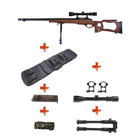 WELL - Pack Sniper MB10D type bois avec lunette 3-9X40 + Bipied + Sangle + BB loader + Housse WELL - Pack Sniper MB10D type bois avec lunette 3-9X40 + Bipied + Sangle + BB loader + Housse