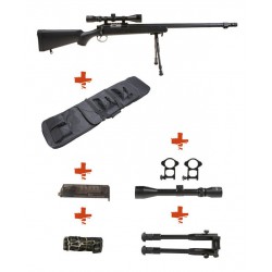 WELL - Pack Sniper MB07D Noir avec Bipied + lunette 3-9X40 + Sangle + BB loader + Housse