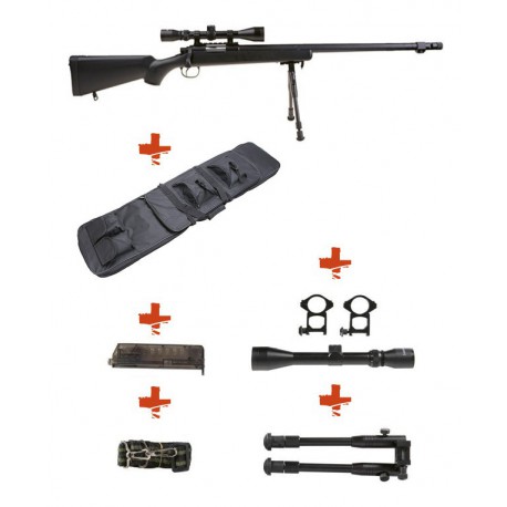 WELL - Pack Sniper MB07D Noir avec Bipied + lunette 3-9X40 + Sangle + BB loader + Housse WELL - Pack Sniper MB07D Noir avec Bipied + lunette 3-9X40 + Sangle + BB loader + Housse