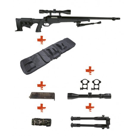 WELL - Pack Sniper MB11D Noir avec avec Bipied + lunette 3-9X40 + Sangle + BB loader + Housse