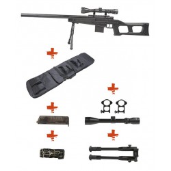 WELL - Pack Sniper MB4408D Noir avec bipied + lunette 3-9x40 + sangle + BB loader + Housse