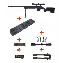 WELL - Pack Sniper MB4416D Noir avec bipied + lunette 3-9x40 + sangle + BB loader + Housse