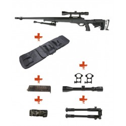 WELL - Pack Sniper MB12D Noir avec bipied + lunette 3-9x40 + sangle + BB loader + Housse