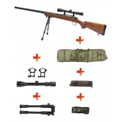 WELL - Pack Sniper MB03EL type bois avec lunette 3-9X40 + Bipied +Sangle + BB loader + Housse