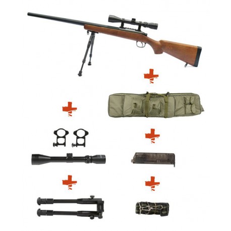 WELL - Pack Sniper MB03EL type bois avec lunette 3-9X40 + Bipied +Sangle + BB loader + Housse WELL - Pack Sniper MB03EL type bois avec lunette 3-9X40 + Bipied +Sangle + BB loader + Housse