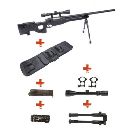 WELL - Pack Sniper MB08A noir avec bipied + lunette 3-9x40 + sangle + BB loader + Housse WELL - Pack Sniper MB08A noir avec bipied + lunette 3-9x40 + sangle + BB loader + Housse
