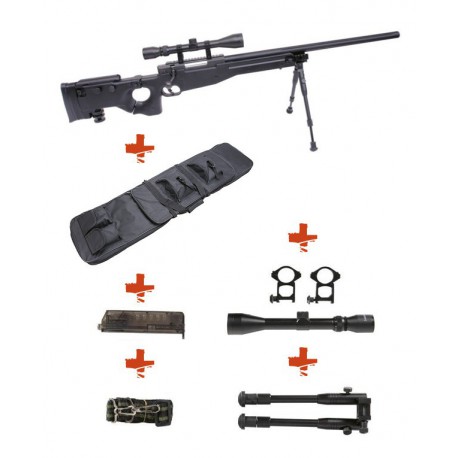 WELL - Pack Sniper MB08A noir avec bipied + lunette 3-9x40 + sangle + BB loader + Housse