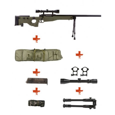 WELL - Pack Sniper MB08D OD avec lunette 3-9X40 + Bipied + Sangle + BB loader + Housse WELL - Pack Sniper MB08D OD avec lunette 3-9X40 + Bipied + Sangle + BB loader + Housse