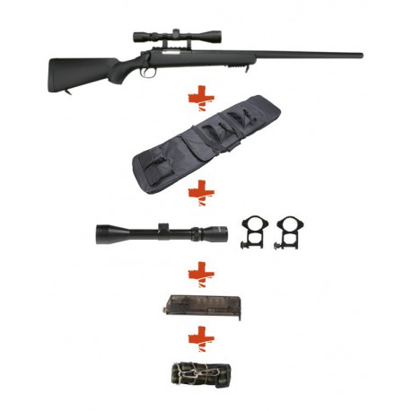 WELL - Pack Sniper MB03C Noir avec lunette 3-9X40 + Sangle + BB loader + Housse