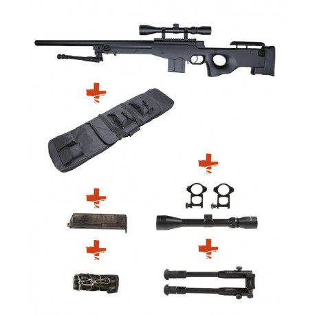 WELL - Pack Sniper MB4401D Noir avec bipied + lunette 3-9x40 + sangle + BB loader + Housse