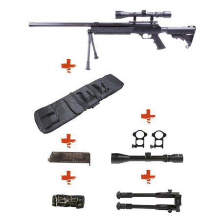 WELL - Pack Sniper MB06B Noir avec bipied + lunette 3-9x40 + sangle + BB loader + Housse WELL - Pack Sniper MB06B Noir avec bipied + lunette 3-9x40 + sangle + BB loader + Housse