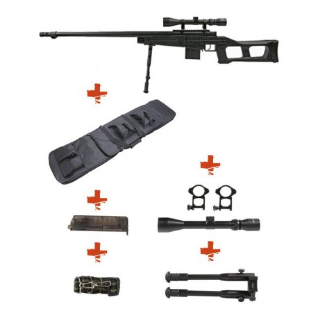 WELL - Pack Sniper MB4409D Noir avec bipied + lunette 3-9x40 + sangle + BB loader + Housse WELL - Pack Sniper MB4409D Noir avec bipied + lunette 3-9x40 + sangle + BB loader + Housse