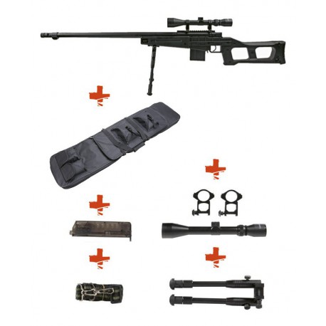 WELL - Pack Sniper MB4409D Noir avec bipied + lunette 3-9x40 + sangle + BB loader + Housse