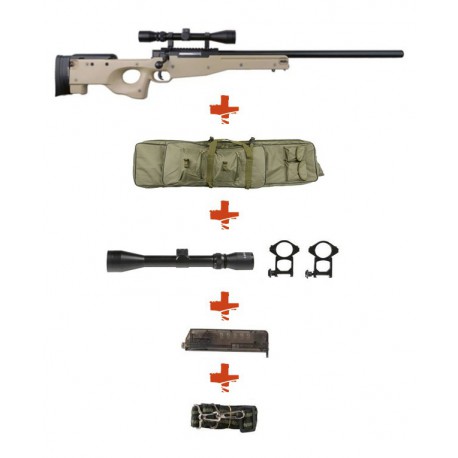 WELL - Pack Sniper MB01 WARRIOR I Tan avec lunette 3-9X40 + Sangle + BB loader + Housse