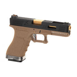 WE - Réplique Pistolet Airsoft S17 G-FORCE T6 GBB Gaz -1 Joule - NOIR/OR/TAN