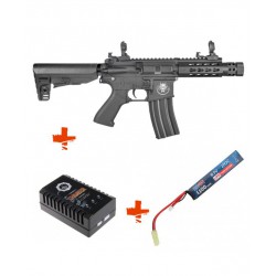 SAIGO DEFENSE - Pack M4 KENJI Court NOIR + batterie lipo 11,1V + chargeur de batterie