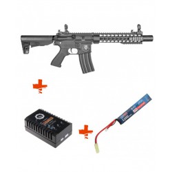 SAIGO DEFENSE - Pack M4 KENJI long NOIR + batterie lipo 11,1V + chargeur de batterie