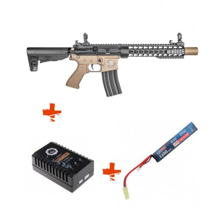 SAIGO DEFENSE - Pack M4 KENJI long TAN + batterie lipo 11,1V + chargeur de batterie