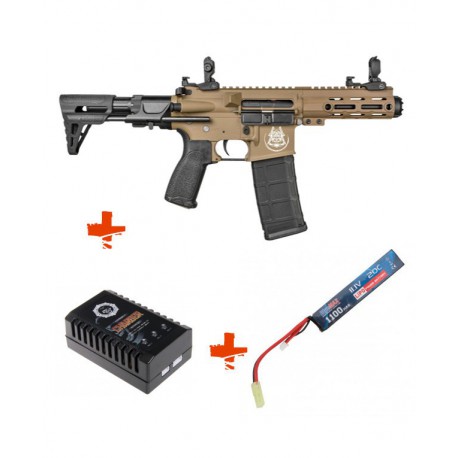 SAIGO DEFENSE - Pack M4 RONIN TAN + Batterie lipo 11,1V + chargeur de batterie