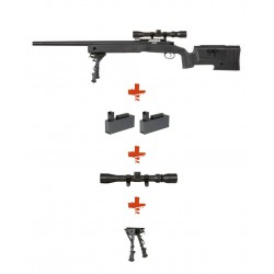 SPECNA ARMS - Pack Sniper SA-S02 CORE Noir avec lunette 3-9x40 + bipied + 2 chargeurs sup