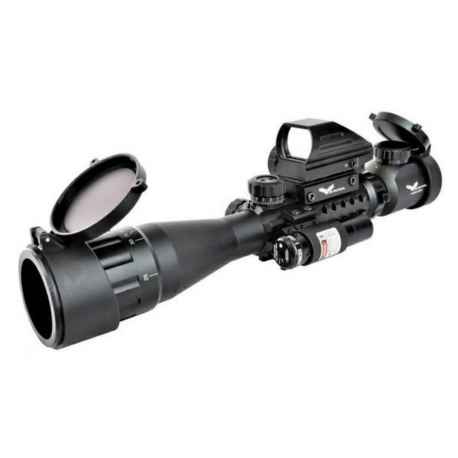 JS-TACTICAL - Lunette 3-9X42 + laser + point rouge - NOIR