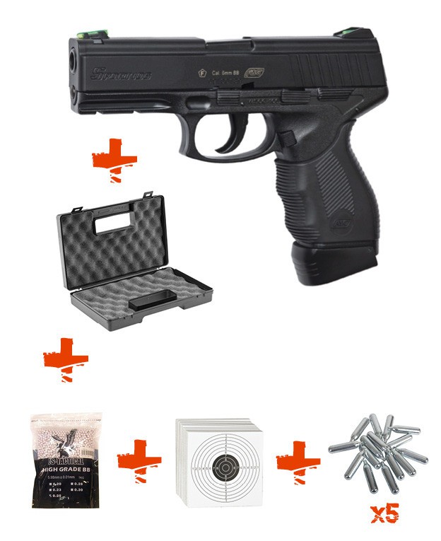 Pack Pistolet Airsoft M92F ASG + billes 0,20gr + Gaz + Mallette