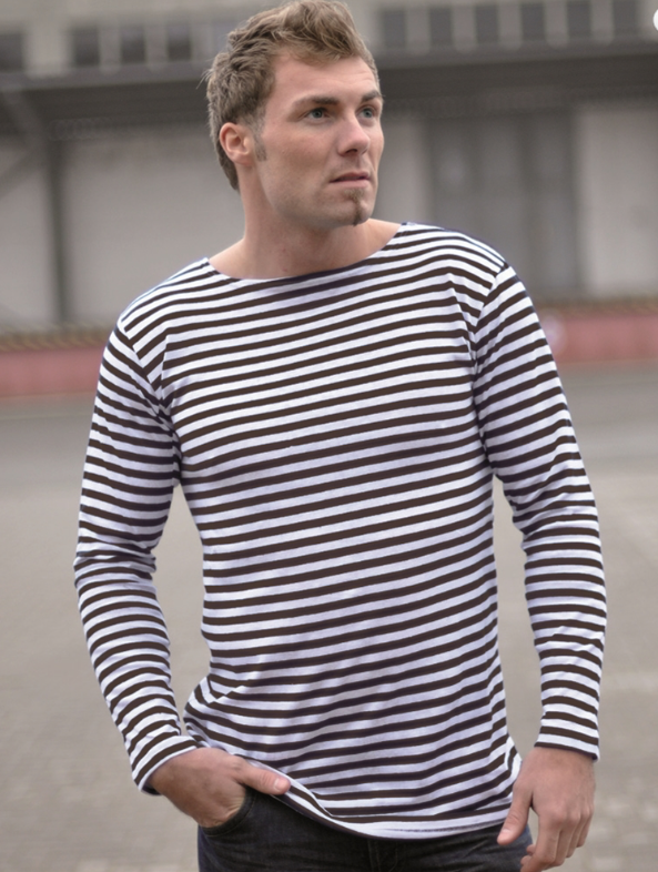 T-shirt à Manches Longues Rayé Bleu Marine Russe Authentique, Bleu, Bleu Marine, Moyen