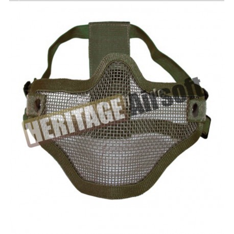 Masque grillagé airsoft de protection - 2 bandes de fixations - Olive