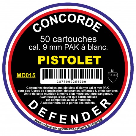CONCORD - 25 cartouches à blanc 9mm PAK pour pistolet 