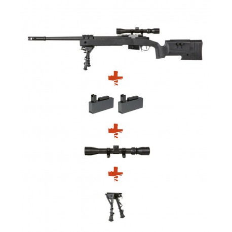 SPECNA ARMS - Pack Sniper SA-S03 CORE noir avec lunette 3-9x40 + bipied+ 2 chargeurs sup