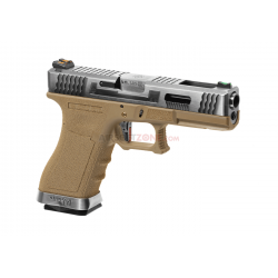 WE - Réplique Pistolet Airsoft S18 G-FORCE T7 GBB Gaz - ARGENT/ARGENT/TAN