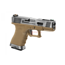 WE - Pistolet Airsoft S19 G-FORCE T8 GBB Gaz - ARGENT/ARGENT/TAN 