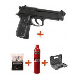 LS - Pack Réplique Pistolet Airsoft M9 GBB Gaz + billes + gaz + mallette