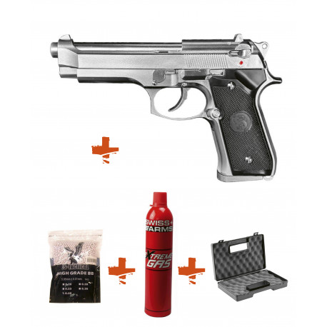 LS - Pack Réplique Pistolet Airsoft M9 GBB Gaz + billes + gaz + mallette LS - Pack Réplique Pistolet Airsoft M9 GBB Gaz + billes + gaz + mallette