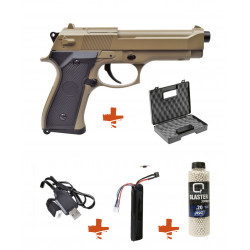 CYMA - Pack Réplique Pistolet Airsoft AEP CM126 Tan + billes + mallette