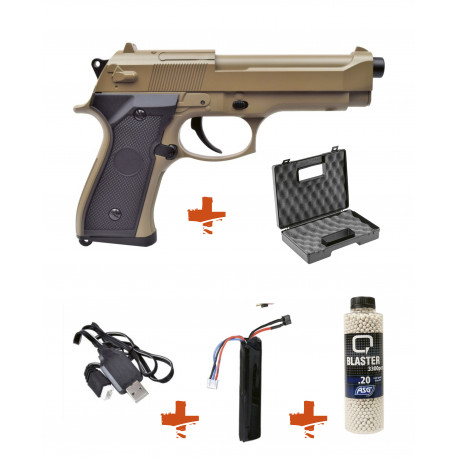 Pack Pistolet Airsoft M92F ASG + billes 0,20gr + Gaz + Mallette