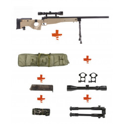 WELL - Pack Sniper MB08D tan avec lunette 3-9X40 + Bipied + Sangle + BB loader + Housse