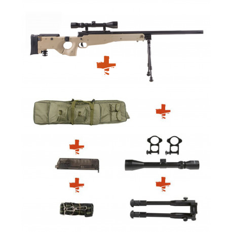 WELL - Pack Sniper MB08D tan avec lunette 3-9X40 + Bipied + Sangle + BB loader + Housse WELL - Pack Sniper MB08D tan avec lunette 3-9X40 + Bipied + Sangle + BB loader + Housse