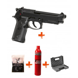 LS - Pack Réplique Pistolet Airsoft M9 VERTEC GBB Gaz + billes + gaz + mallette
