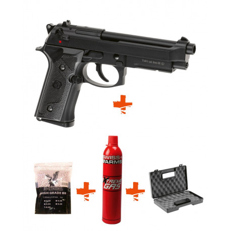 LS - Pack Réplique Pistolet Airsoft M9 VERTEC GBB Gaz + billes + gaz +  mallette - Heritage Airsoft