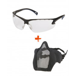 Pack Equipement Airsoft lunette blanche + masque grillagé NOIR