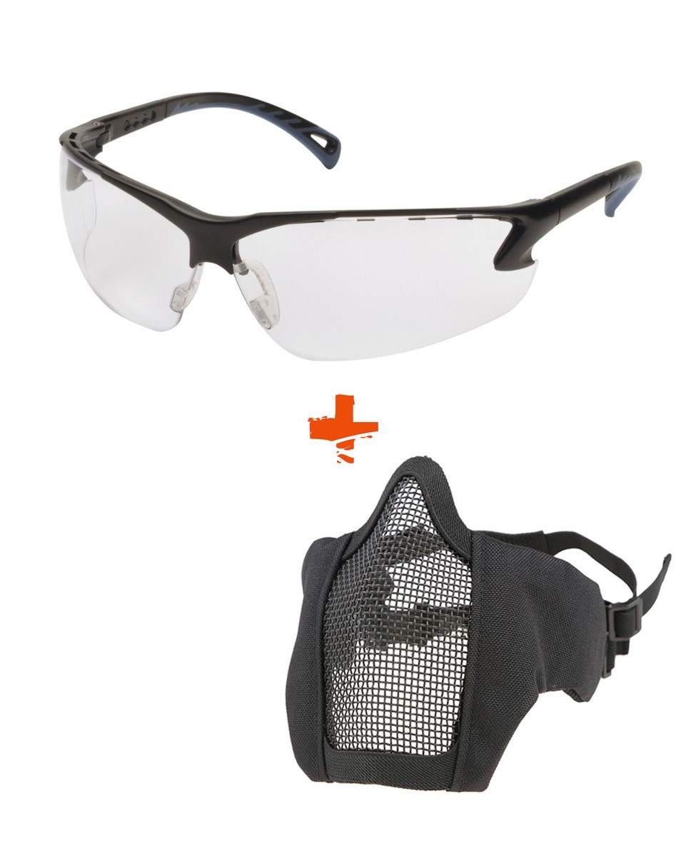 Pack Equipement Airsoft lunette blanche + masque grillagé NOIR