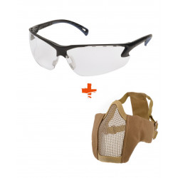Pack Equipement Airsoft lunette blanche + masque grillagé TAN