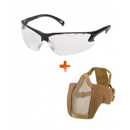 Pack Equipement Airsoft lunette blanche + masque grillagé NOIR