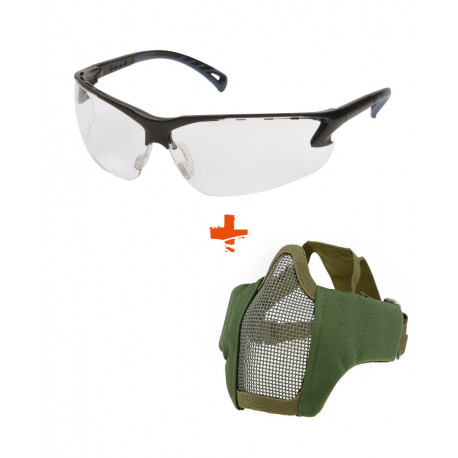 Pack Equipement Airsoft lunette blanche + masque grillagé OD